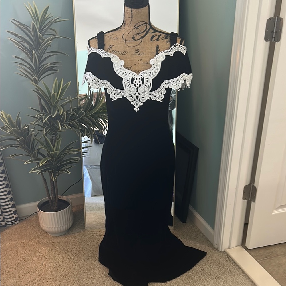 Jessica McClintock Black and White Strapless Vintage Dress